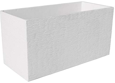 AnaParra Jardinera Rectangular Moderna en hormigón aligerado para Exterior Rectangular Pacífico 80X17X19cm. Natural Blanco
