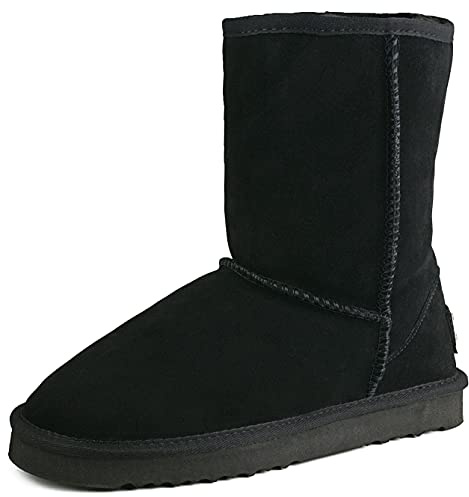 Shenduo Damen Wasserdicht Schlupfstiefel Halbschaft Leder Winter Boots D5125 Schwarz 40EU
