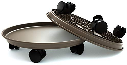 Coadura 14 Plant Caddy with Wheels, 2 Pack Heavy Duty Round Plant Pot Mover Dolly Tray, 36cm Rolling Plant Stand Trolley Pallet for Indoor Outdoor Home Garden (Brown)