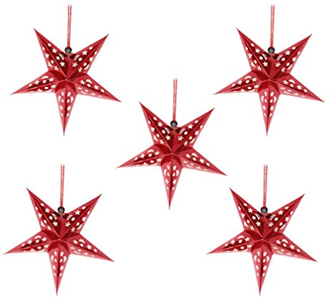 Uonlytech 5 farolillos de papel con forma de estrella, 45 cm, para decoración de Navidad, bodas, fiestas de cumpleaños, decoración del hogar, Navidad, Halloween (rojo)