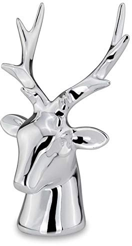 H.Bauer jun. Litet porslin hjorthuvud horn dekoration för väggen – silverskulptur jakt att hänga upp – 8 ändar – 17 cm hög