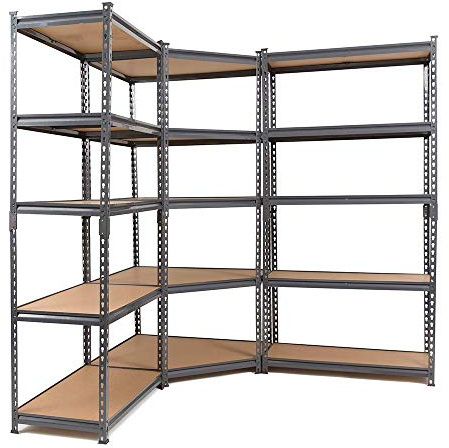 Racking Solutions Super Value Grey Steel Corner Shelving Unit With 2 Storage Racks | 1500mm H x 750mm / 625mm W x 300mm D
