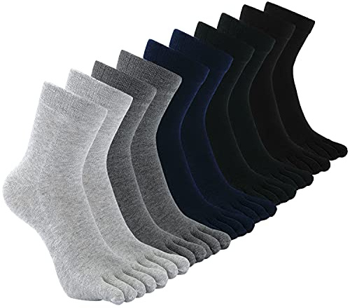 CaiDieNu Mens Toe Socks Cotton Athletic Running Five Finger Crew Socks