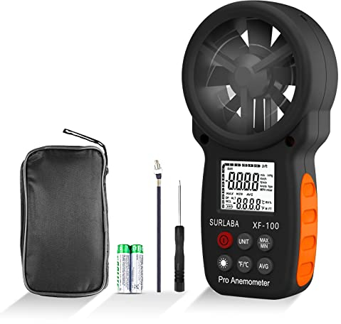 SURLABA Digital Windmesser, XF-100 Handheld Anemometer Wind Speed Gauge, Windmessgerät mit Hintergrundbeleuchtung & Windtemperaturmessungen, Air Flow Meter für Windsurfen Schießen Segeln Drohne