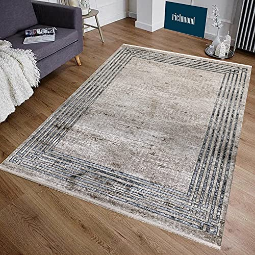 Carpetilla Richmond Wohnzimmer Teppich Kurzflor Vintage Grau/Creme Muster (200x290 cm)