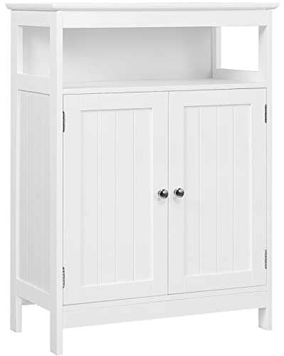 Yaheetech Mobile da Bagno Armadietto da Terra Autoportante Mobiletto in Legno con Ripiano Regolabile Mobile da Archivio con Doppia Ante da Cucina Soggiorno Salotto Bianco 60 x 30 x 80 cm