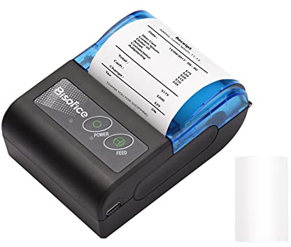 Bisofice Bondrucker Bluetooth Bondrucker 58mm, Mini Thermodrucker Thermo Belegdrucker BT & USB, mit 1 Rolle Papier Kompatibel mit Android/Windows für Restaurantverkauf Einzelhandel