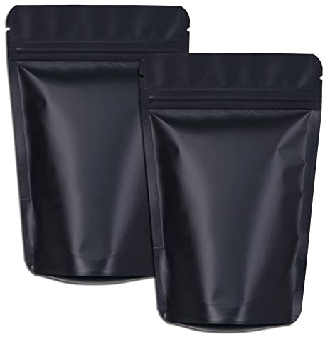 XFXIA 100 Pack Mylar Bags Smell Proof Foil Ziplock Resealable Stand Up Packaging Pouch Bags for Food Storage, Candy, Cookie, Bath Salts (4.72 * 7.87in, Black)