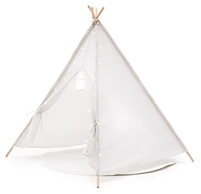 ROBINCOOL Tipi Kindertipi Montesori Koda, 120 x 120 x 150 cm, für Innen- und Außenbereich, aus gebrochenem weißem Stoff, mit 3 m LED-Streifen und Teppich im Lieferumfang enthalten
