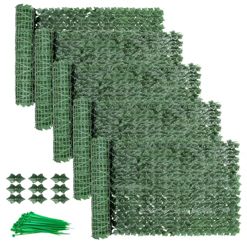 SUNJULY Artificial Ivy Privacy Fence Screen, Expandable Artificial Hedges Fence and Faux Ivy, Garden Privacy Screening Wall Panel Vine Leaf Decoration, UV Resistant (1M*3M) (5PCS)