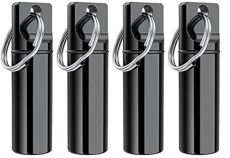 Mini Tablettendose, 4 Stück Kleine Pillendose Schlüsselanhänger, Tragbare Wasserdichter Pillenhalter Behälter aus Aluminiumlegierung für Outdoor Camping