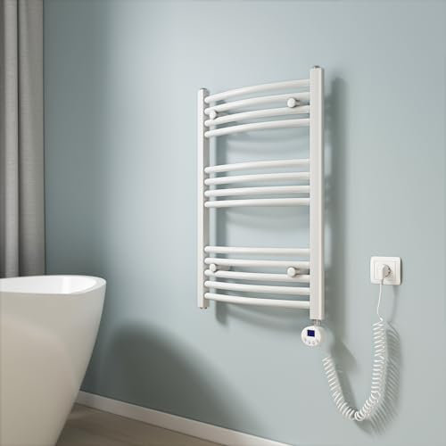 EMKE Radiador Toallero Eléctrico para Baño,75 x 50 cm, Secatoallas eléctrico con termostato, 300 vatios (Blanco),Toallero Electrico Baño