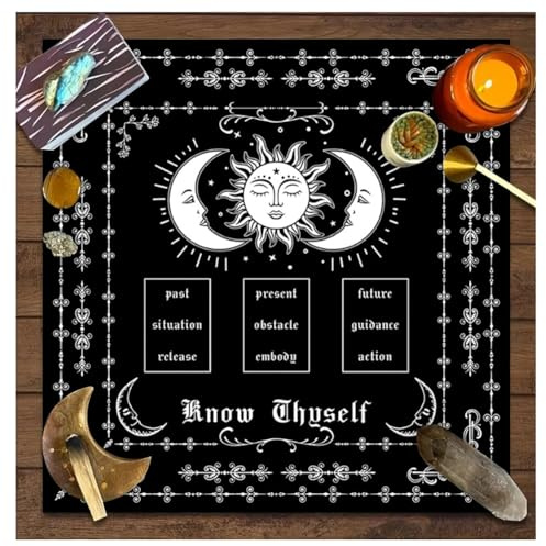 Wisafory Mantel de cartas del tarot, luna, fases, flores, altar, espiritual, altar, tarot, brujería, astrología, mantel cuadrado, tapiz celestial, estilo 12, 49 x 49 cm