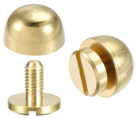 sourcing map 10x6mm Round Studs Rivet Purse Handbag Feet Spike Brass Leather Craft Screw Back Rivets DIY 8 Sets