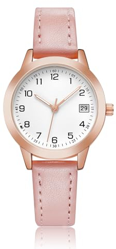 CIVO Damen-Uhr Rosa-Leder Damenuhr-Analog Wasserdicht-Klein - Ziffernblatt Design Armbanduhr Frauen Quarz Datum Elegant Damenuhren