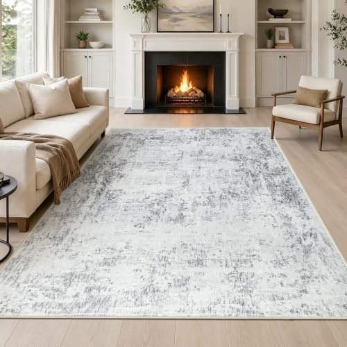 Capslpad Grey Abstract Area Rug 160x230cm Modern Short Pile Soft Faux Wool Living Room Rug Washable Indoor Rug Non Slip Minimalist Floor Mat Rugs for Living Room Bedroom Office Area Kitchen Decor