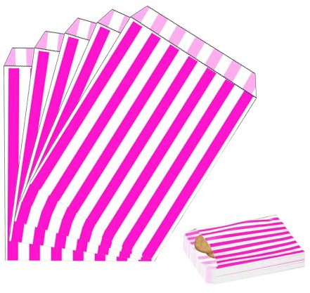 100 Stück Rosa Naschitüten Candy Bar Papiertüten Klein Kraft Butterbrottüten Bunt 13x18cm Mini Geschenktüten Papiertüten Bunte Tüten Candybar brotpapiertüten für Halloween,Weihnachten,Hochzeiten