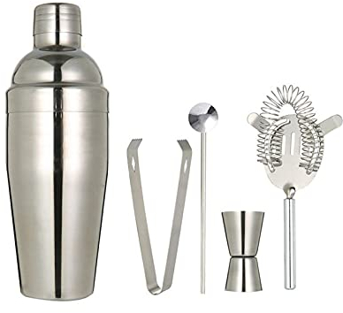 Vinmixer 5-delad cocktailshaker-set i rostfritt stål bardisk kit-dryck-shaker perfekt hem skäggending-kit och martini cocktailshaker-set, cocktailshaker (550 ml)