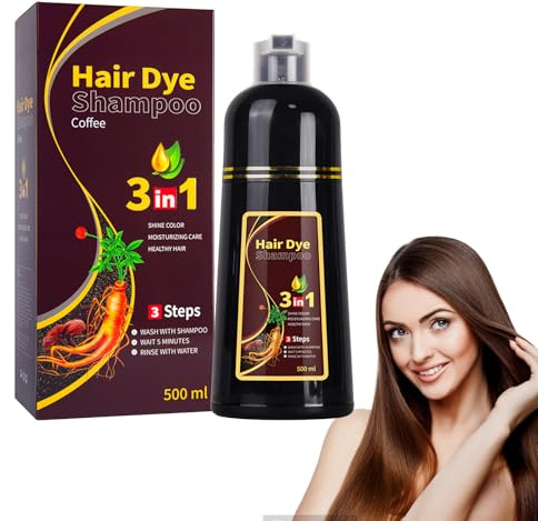 Shampoing Colorant, Shampooing Teinture Instantanée pour Cheveux, 500 ML Naturelle Hair Dye Shampoo 3 en 1, Hair Dye pour Hommes Femmes (coffee)