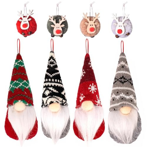 Weihnachtsbaumschmuck, 8 Stück Weihnachtsbaum Anhänger, Wichtel Elch Anhänger Weihnachten, Skandinavische Weihnachtsdeko Plüsch Puppen, Christbaumanhänger Weihnachtsdeko, Tisch, Kaminsims & Geschenk