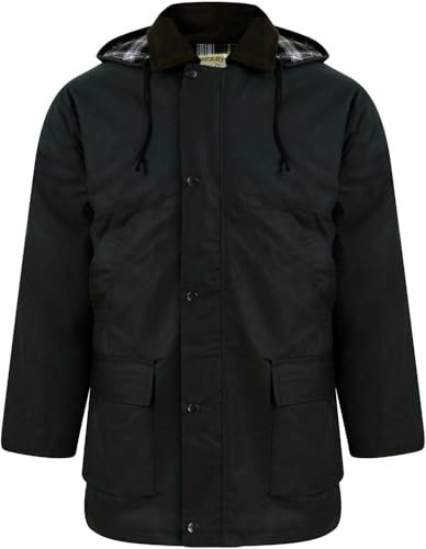 Mens Padded Country Wax Heavy Weather Hunting Fishing Walking Jacket Green 4XL