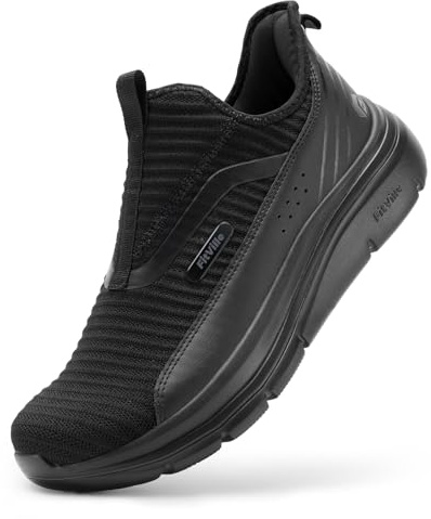 FitVille Scarpe da Camminata Uomo Extra Larghe Slip-on Sneaker Casual Traspiranti Scarpe Sportive Senza Lacci Nero 44.5 EU Larga