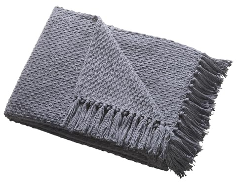 Drift Home - Überwurf mit Quaste (200 x 200 cm) – Nachhaltige recycelte Baumwolle – gewebte Decke in Anthrazit – gewebte/strukturierte Sofaüberwurfdecke Anthrazit – Graue Decke/Bettüberwurf, extra