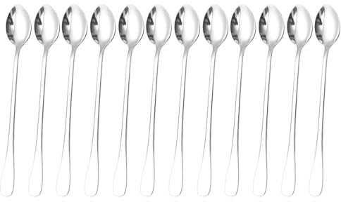 12 Pcs Latte Spoons,Teaspoons Set of 12 Stainless Steel,Tablespoons for Serving,Sundae Spoons,Dessert Spoons, Rice Spoon,Long Handle Teaspoon,for Home, Restaurant, Kitchen(Size:7.68x1.18inch)