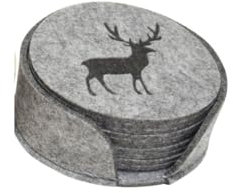 Seaside No.64 - Platzset - Tischset - Tischdekoration aus Filz - Getränke Untersetzer -mit Aufdruck Geweih - Hirsch (Untersetzer mit Aufbewahrungsbox dunkelgrau, 10er Set Hirsch)