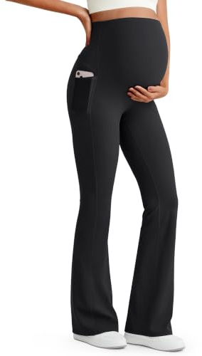 G4Free BareFeel Maternity Trousers Over Bump Flared Leggings Women Stretchy | Pregnancy Yoga Pants,Two Practical Pockets,Over the Belly,Maternity Clothes,for Yoga,Office or Casual Lounge