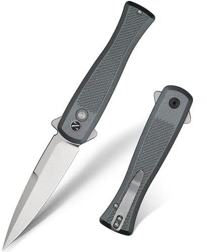 NedFoss MERMAID II couteau pliant, 14C28N acier couteau survie, Longueur lame 7.5 cm, Poignée en aluminium à poids réduit, clip ceinture, button lock, mini couteau de poche
