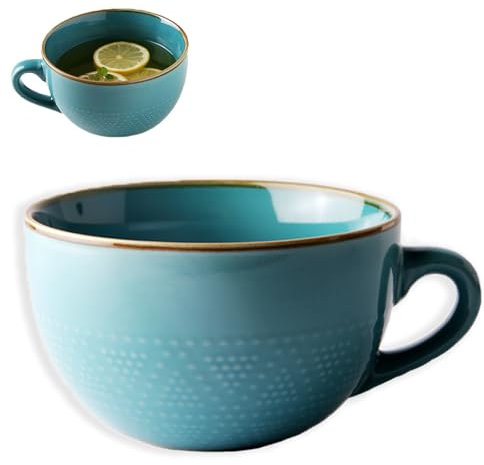 Aarcyye Tazas Grandes de Cerámica 700 ml, Taza de Cerámica, Bol de Cereales con Asa, Tazas para Capuchino, Apto para Microondas y Horno Lavavajillas, Para Servir Gachas, Fruta y Leche (Azul)