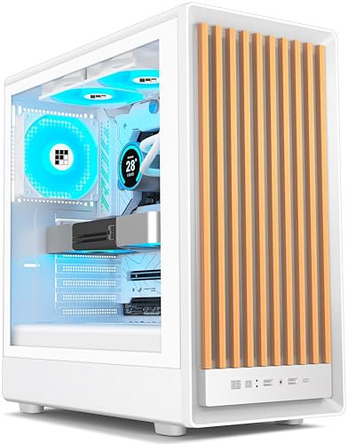FOIFKIN M1 PC Case - Legno Noce Anteriore - 4 PWM ARGB ventola preinstallata, ATX Mid-Tower Gaming PC,con Type-C (Bianco, M1)