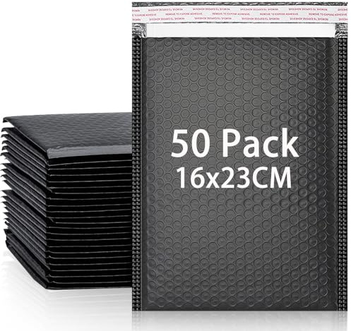 WYIPOLZI 50pcs Padded Envelopes A5 Poly Mailers Small Bubble Mailers Self Seal for Shipping 160x230MM Black