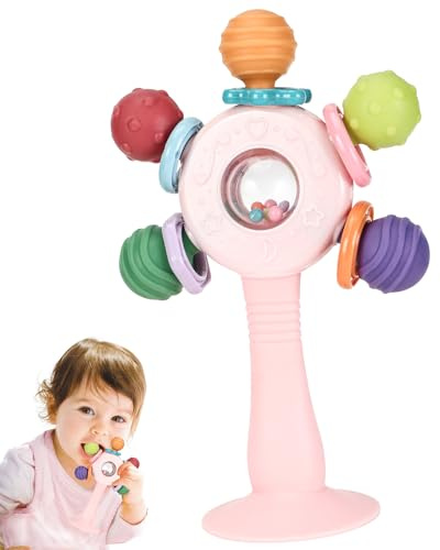 Beißspielzeug Baby Sensorik Greifling Zahnungshilfe zu Stimulieren und zu Entspannen Sensorik Montessori Motorikspielzeug, Rassel Baby, Spielzeug Babyspielzeug 0-6 Monate (Rosa)