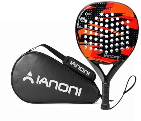 ianoni Padel Racket with Bag Carbon Fiber Surface with EVA Memory Flex Foam Core Padel Tennis Racquets Paddle Tennis Racket-8100 red
