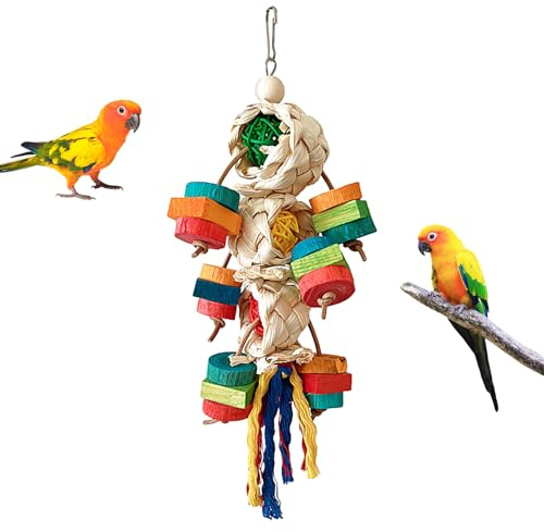 Juguetes Masticables para Aves - Juegos de Masticar Coloridos de Madera Natural | Juguetes De Enriquecimiento para Pájaros,Uso En Interior Y Exterior, Parque, Patio, Ventana, Balcones, Jardín, Hamaca