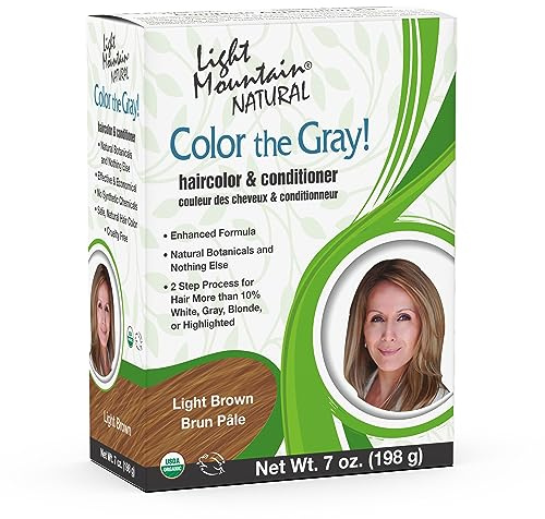 Light Mountain Henna Hair Color & Conditioner, Color the Gray - Light Brown Hair Dye for Men/Women, 2-Step Chemical-Free, Semi-Permanent Hair Color for White, Gray, and Blonde Hair, 7 Oz