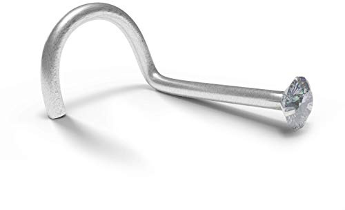 Monster Piercing Diente de oro blanco de 9 K Set 2MM redonda nariz de piedra de la CZ 20 calibrador tornillo de perforaci?n de la fosa nasal