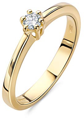 Orovi bijoux femmes bague en or jaune avec diamant solitaire 0,10 ct bague de fiançailles 14 carats (585) or