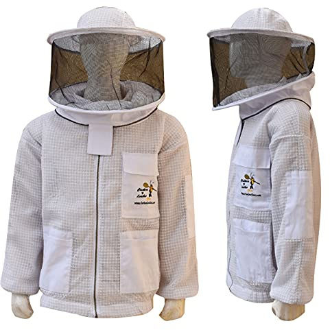 Clothes N Leather Gear Beekeeping Three Layer Mesh Ultra Ventilated Jacket Fully Protection Jacket with Round Veil Colors (White, 5XL)