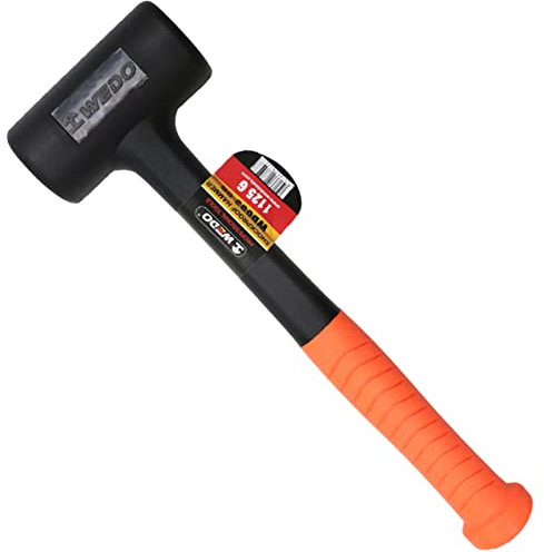 WEDO Gummiklubba hammare med glasfiberhandtag 1,6 kg (60 oz), hammare för död blåsning, stötsäker design, 16 mm maximal tjocklek slående yta, 390 mm längd
