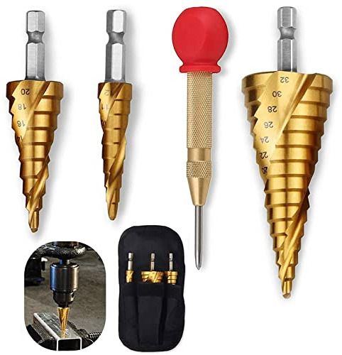 Noosverl Hss Spiral Step Drill Bits for Metal - 4PCS Steel Drill Bits 4mm to 32mm, Hard Steel for DIY Plastic Wood Metal Aluminum Copper