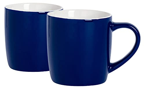 Argon Tableware Coloured Coffee Mugs - Navy - 350ml - Pack of 2 - Gloss Ceramic Stoneware Tea Mugs Latte Cappuccino Cups Hot Chocolate Cups Colourful Mug Set with Handle