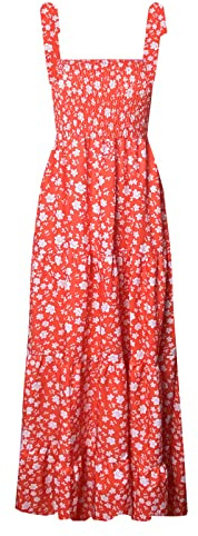 kinstell Vestido Largo de Verano para Mujer, Estilo Bohemio, con Tirantes Finos, Escote Cuadrado, Volantes, Informal, XL