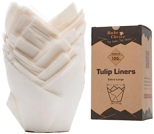 Moldes Magdalenas Papel Grandes,100pcs,Tulipán Moldes de Papel para,Moldes para Magdalenas,Sin Pegar Pergamino Blanco,para Festividades,Gran Tamaño