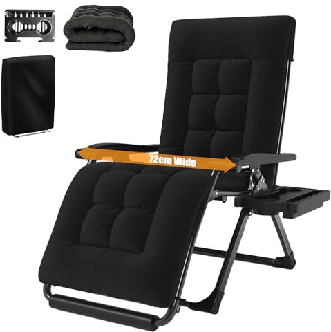 NJUN Transat Pliant Rembourré, Bain de Soleil Pliable avec Porte-Gobelet, Chaise Longue Confortable pour Jardin Terrasse Camping Balcon, Fauteuil Relax Inclinable