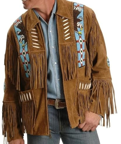 BuyBuy Sports Chaqueta de vaquero para hombre, estilo águila americana, ropa exterior de cuero, gamuza tradicional vintage para hombre, flecos y cuentas, chaqueta de cuero personalizada, regalo,