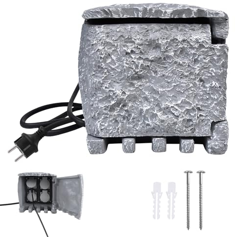 NAIZY Presa da giardino, effetto pietra, impermeabile, IP44, esterno con 4 contatti di protezione, prendere prolunga da 1,5 m