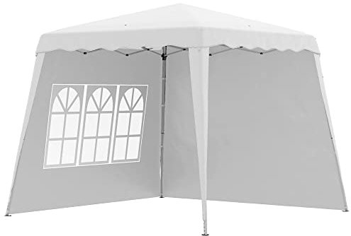 Outsunny Pavillon pliable 2,4 x 2,4m pavillon avec paroi latérale réglable en hauteur tente de réception avec protection UV, tente pliante avec sac de transport pour jardin, balcon, Oxford, acier,